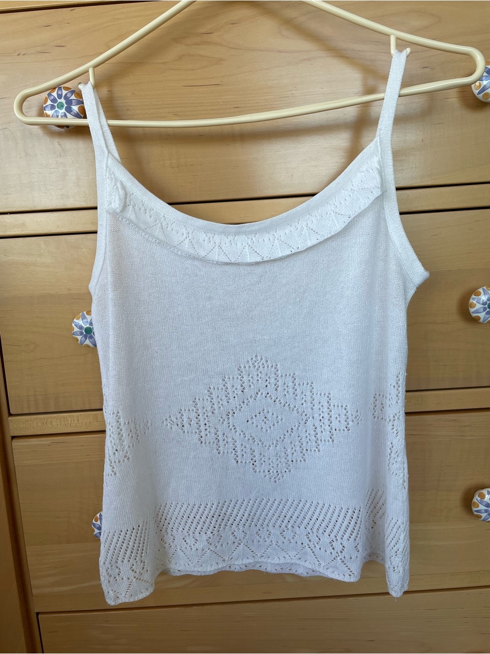 Delicate White Knit Lace-Pattern Camisole